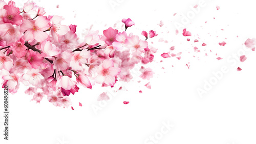 cascading cherry blossom petals as a frame border, isolated with negative space for layouts