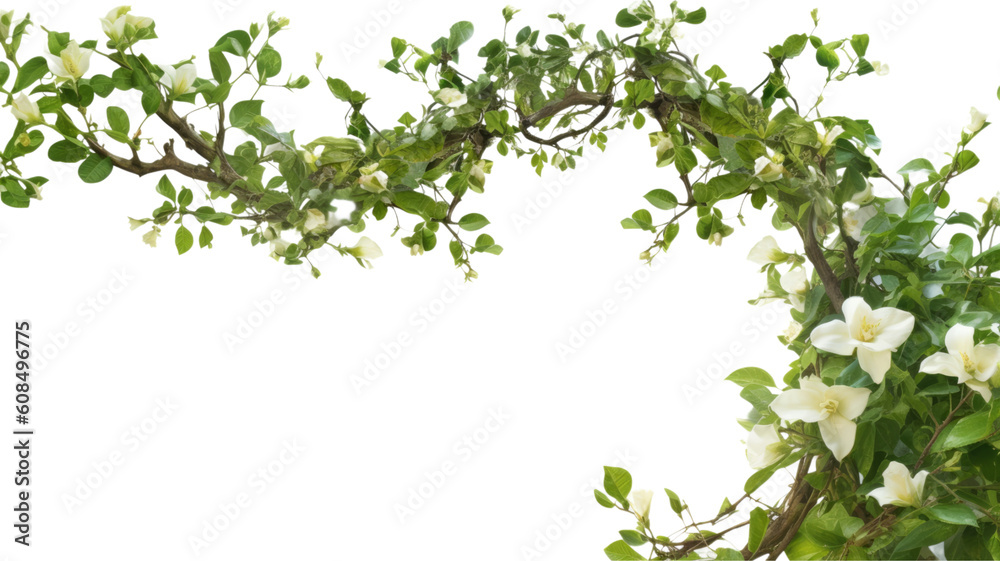 twisting jasmine vines as a frame border, isolated with negative space for layouts