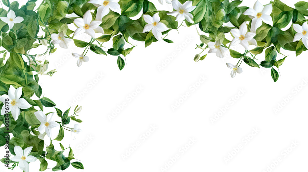twisting jasmine vines as a frame border, isolated with negative space for layouts twisting jasmine vines as a frame border, isolated with negative space for layouts