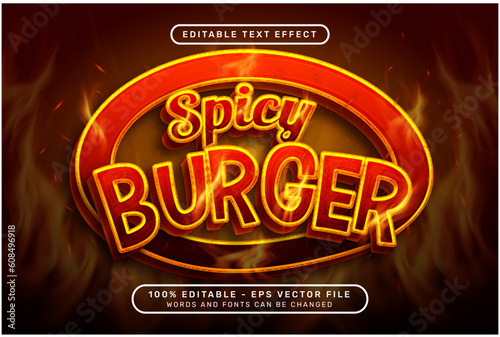 spicy burger 3d text effect and editable text effect with vector mesh fire effect