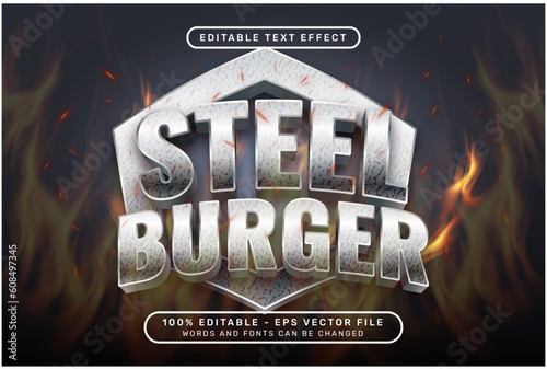 steel burger 3d text effect and editable text effect with vector mesh fire effect