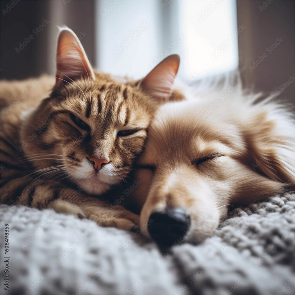 Amizade verdadeira entre cão e gato criado por IA Amizade verdadeira entre cão e gato criado por IA