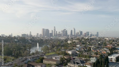 Aerial View of Downtown Los Angeles, 4K, Sunrise