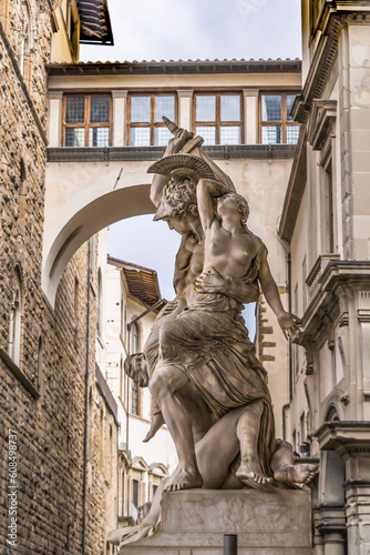 The Rape of Polyxena is a fine diagonal sculpture by Pio Fedi placed in the Loggia dei Lanzi, in Florence, Italy photo