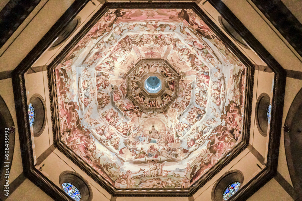 The Last Judgment painted by Giorgio Vasari and Federico Zuccari on the internal vault of the Dome in Florence, Italy