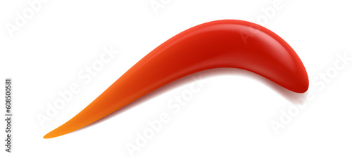 Tomato sauce stain or splash. Isolated vector curve splat, red sour paste, catsup or paint smear stroke. 3d food condiment drop, splatter and blob drizzle