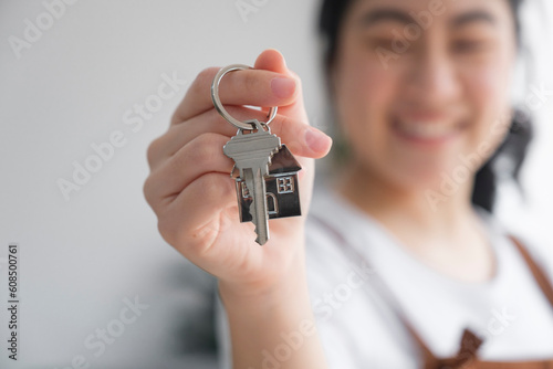Woman owner buy purchase home, relocate to dwelling, rental, rent, ownership concept