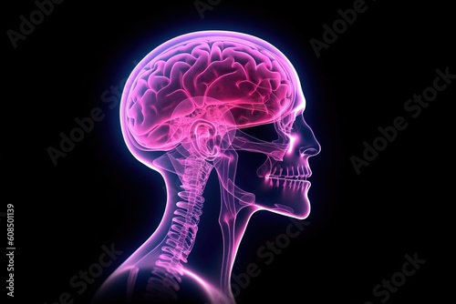 3d rendered anatomy illustration of a human body shape with active brain