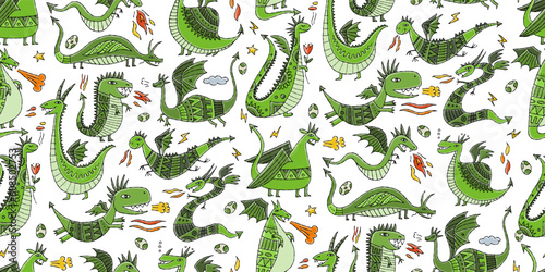 Funny Dragons family, seamless pattern background for your design. Symbol of ...