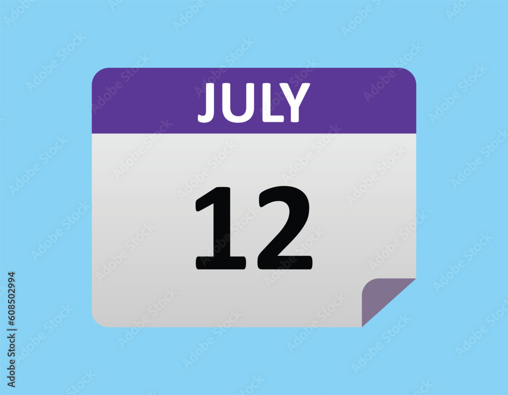 July 12th calendar icon vector. Concept of schedule. business and tasks