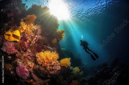 scubadiver in red sea scuba diving, generative AI