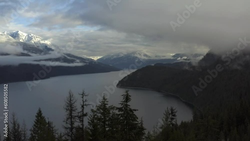Elevated Tranquility: Drone's Eye View of Slocan Lake's Serene Spring Symphony photo