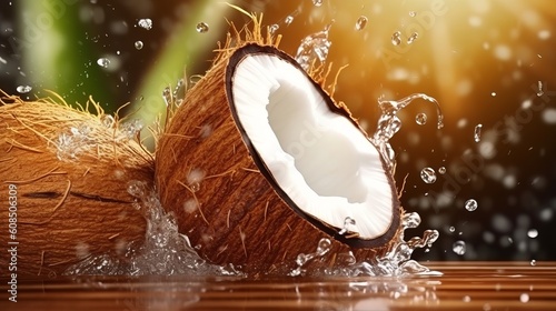 Coconuts with water droplets for a refreshing tropical vibe. Generative ai © LabirintStudio