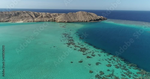 Aerial Drone Shot for Zabargad Island Coral Reef of The Red Sea of Egypt in the South photo