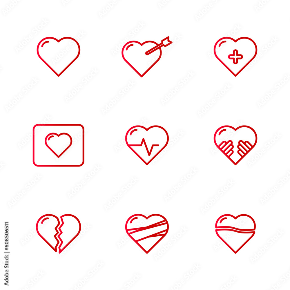 small set of heart crosshair gradient line icons for your project small set of heart crosshair gradient line icons for your project