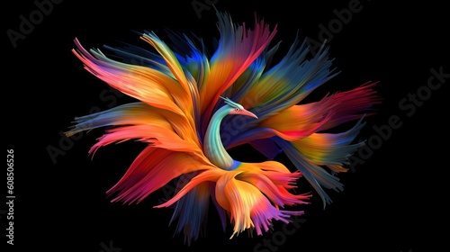 A vibrant bird of paradise set against a dark background. Generative ai