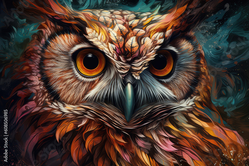 close view of an owl, generative AI © Kien