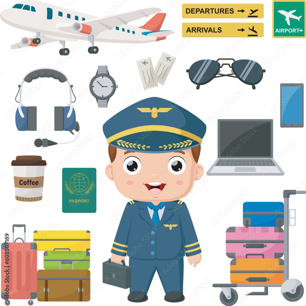 Cute pilot kid with element collection Cute pilot kid with element collection