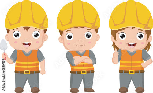 Cute little builder kids cartoon