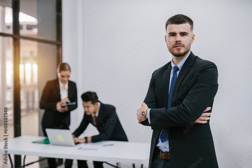 Portrait of Manager, business partners discussing documents with a laptop and ideas at meeting. Business meeting time. Portrait of Manager, business partners discussing documents with a laptop and ideas at meeting. Business meeting time.