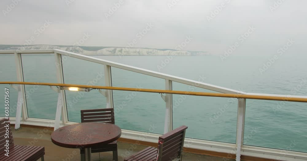 View From Back Deck Of Commercial Ferry Crossing The English Channel - POV View From Back Deck Of Commercial Ferry Crossing The English Channel - POV