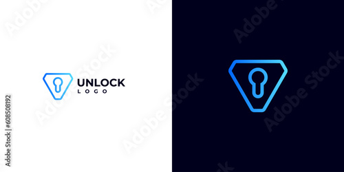 logo for a Web3 Blockchain Development Agency. Unlock logo with V shield Keyhole. safety data logo.