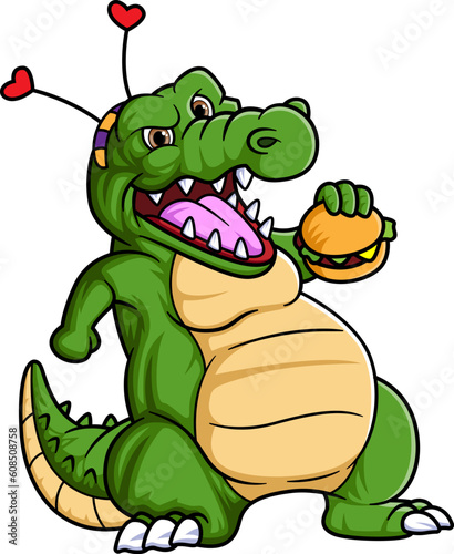 Cute Crocodile Eating Burger Cartoon Vector