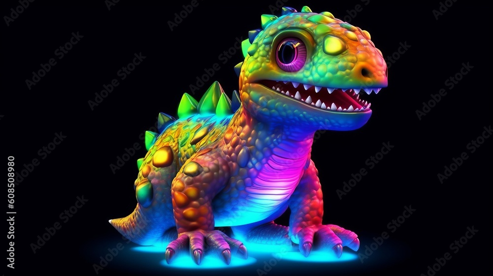 A colorful toy dragon on a dark background. Generative ai