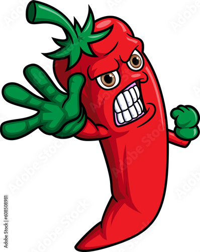 Angry chili cartoon mascot character
