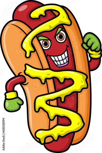 Cartoon funny hot dog mascot character