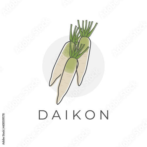 Daikon White Radish Vegetable Cartoon Illustration Logo
