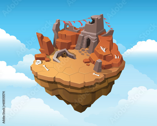 Isometric ruined temple islands for game UI, Vector illustration