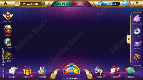Lobby for slots games. casino game user interface. poker cards gambling concept. slot jackpot. UI kit. vector illustration