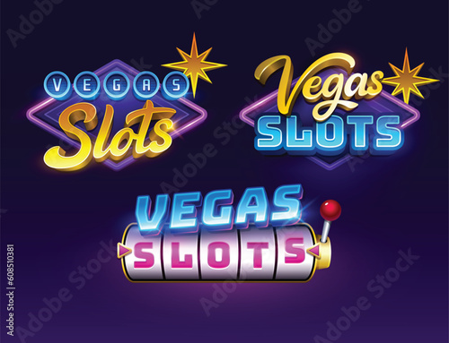 Logo screen for slots games. vegas slots Game title screen. casino sign. gamble. las vegas titles set. Vector set of Gambling Logos. Vector illustration