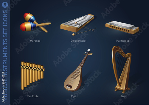 musical instruments set icons stock vector illustration collection