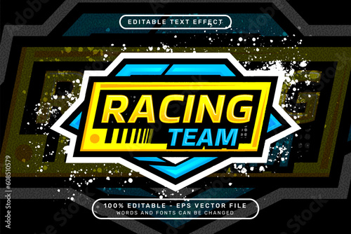 racing team 3d text effect and editable text effect with colorful borders