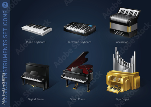 musical instruments set icons stock vector illustration isolated, collection part two