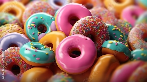 A colorful stack of donuts with rainbow sprinkles on top. Generative ai