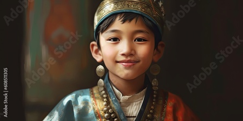 Uyghurs boy illustration by generative AI photo