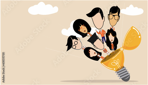  light bulb.illustration of the office concept business people in the flat style. e-commerce and team work.idea and concept think creativity.