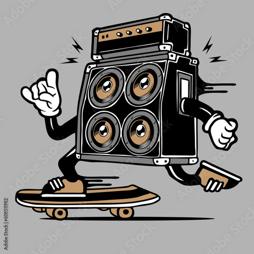 Guitar Amplifier Skater Mascot Vector Skateboarding Character Design