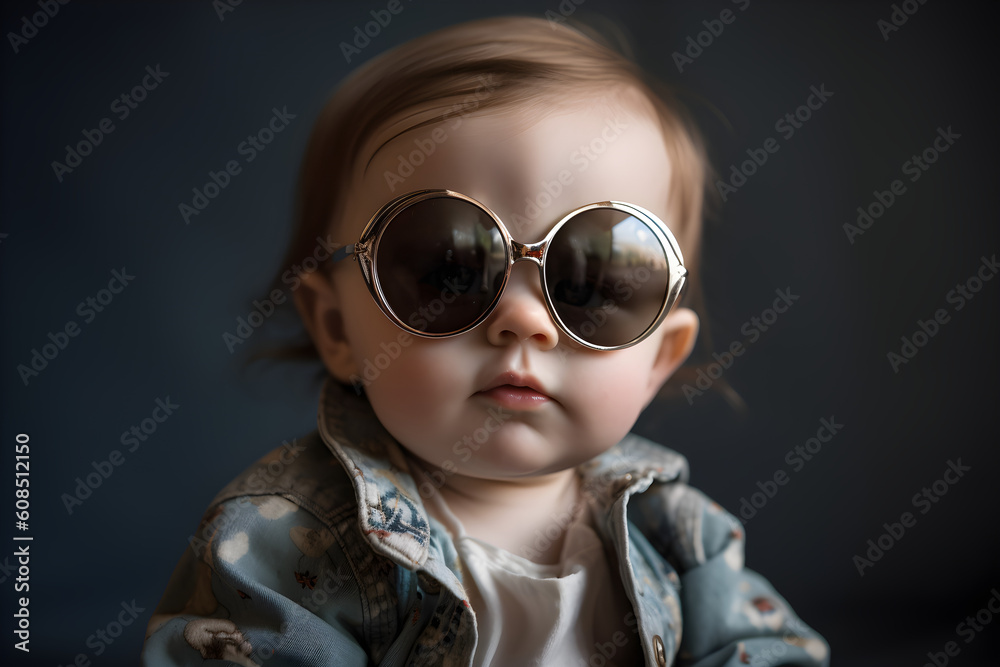studio portrait of a baby wearing a sunglasses studio portrait of a baby wearing a sunglasses