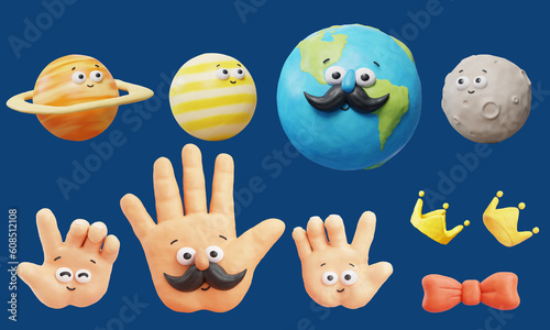 Cute plasticine texture element set