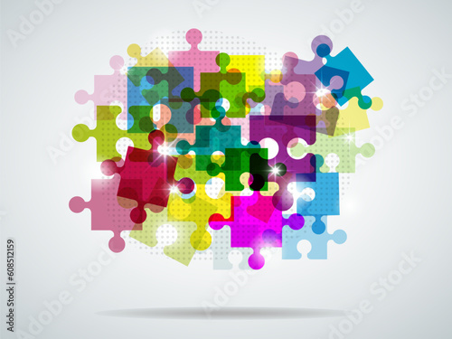 Vector picture with colorful puzzle and bright light