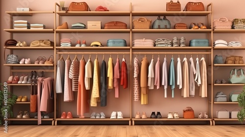 A cluttered closet overflowing with clothes and shoes. Generative ai