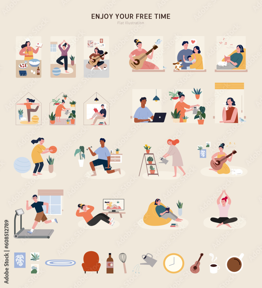 Fototapeta premium Enjoy your free time element set