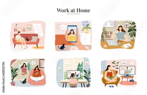 Women work from home element set