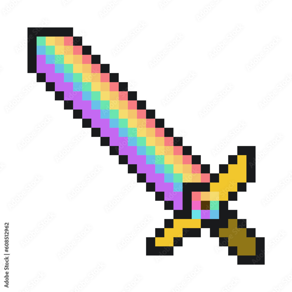 LGBT Pride Rainbow Sword, Pixelated Icon, Isolated