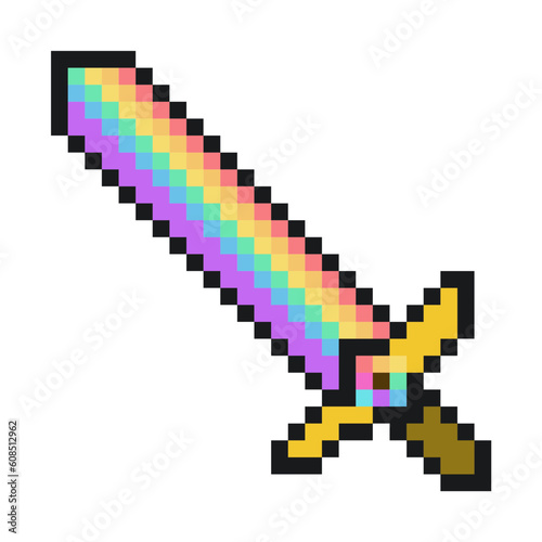 LGBT Pride Rainbow Sword, Pixelated Icon, Isolated