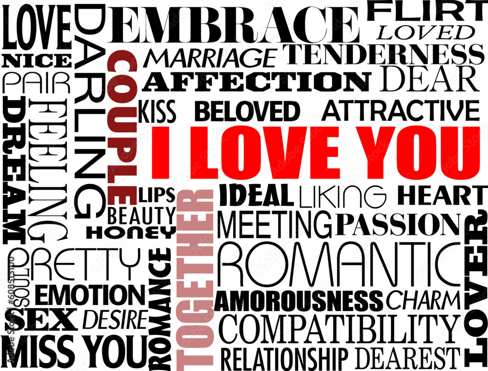 Abstract vector illustration with various love words written in different styles Abstract vector illustration with various love words written in different styles